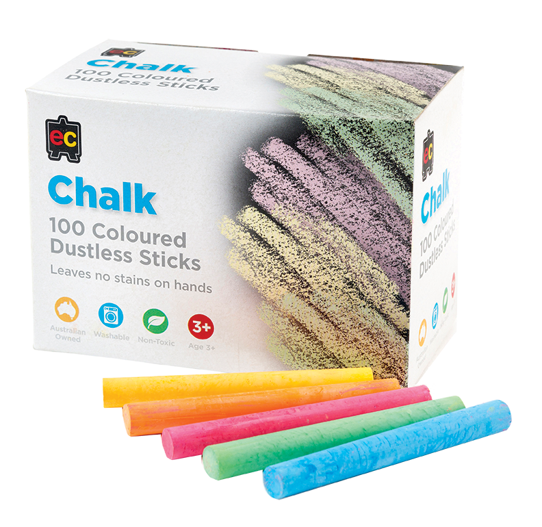 Dustless Classroom Chalk - Box of 100 - Coloured