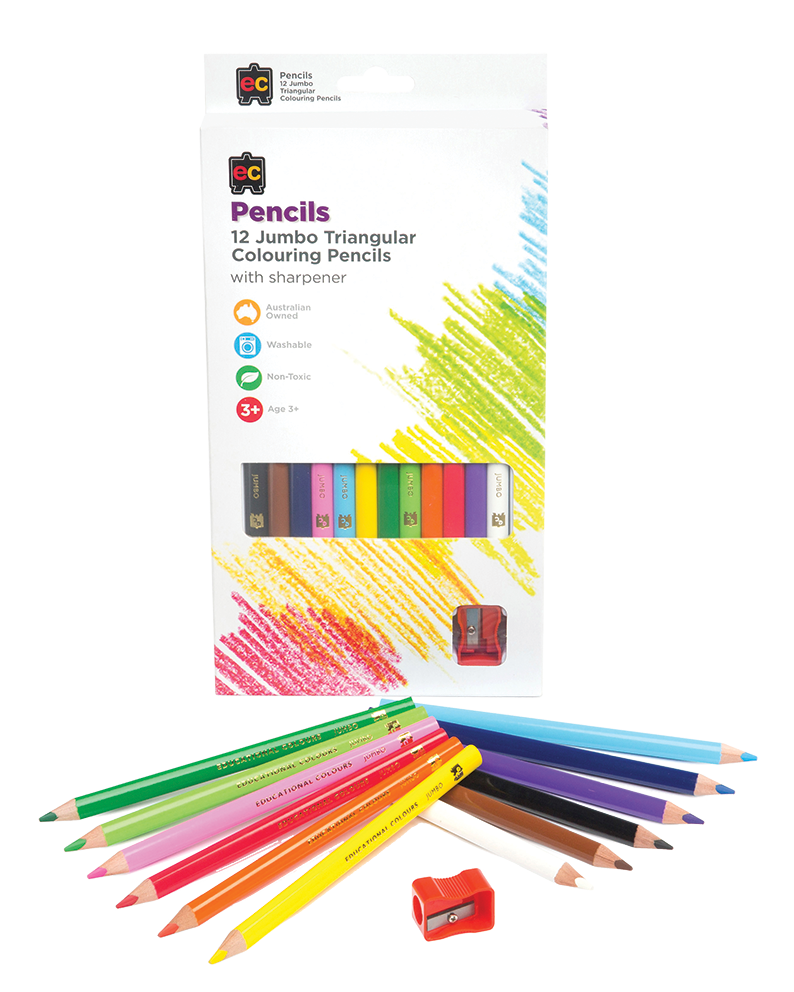 Jumbo Coloured Pencils FL+ Sharpener - Pack of 12